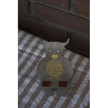 Soporte de mesa ecológico en forma de vaca con código QR