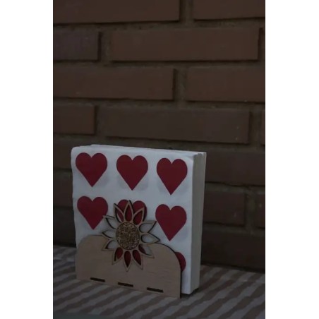 Servilletero rústico con código QR integrado y girasol