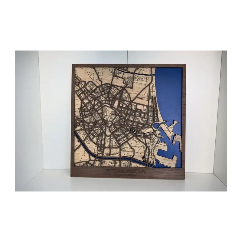 Mapa de madera de Valencia 30x30 cm hecho a mano