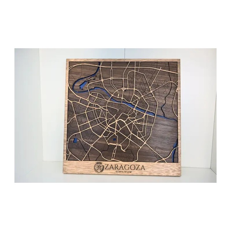 Mapa de Zaragoza en madera – vista frontal