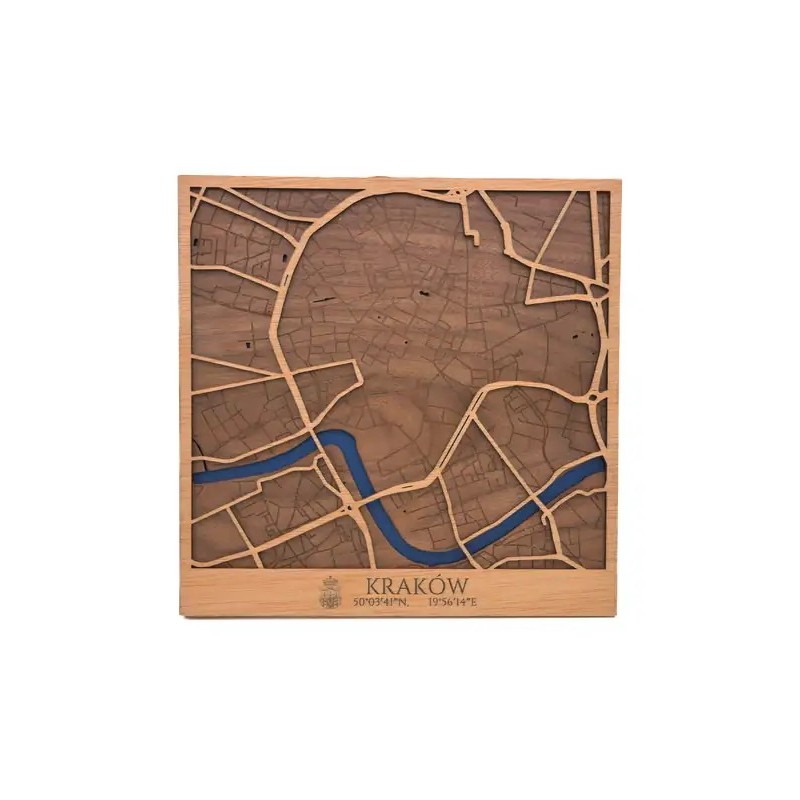 Mapa de Cracovia en Madera con Marco – Cuadro Decorativo 3D