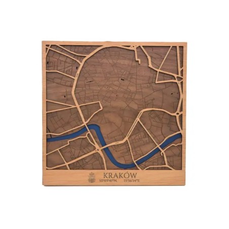 Mapa de Cracovia en Madera con Marco – Cuadro Decorativo 3D