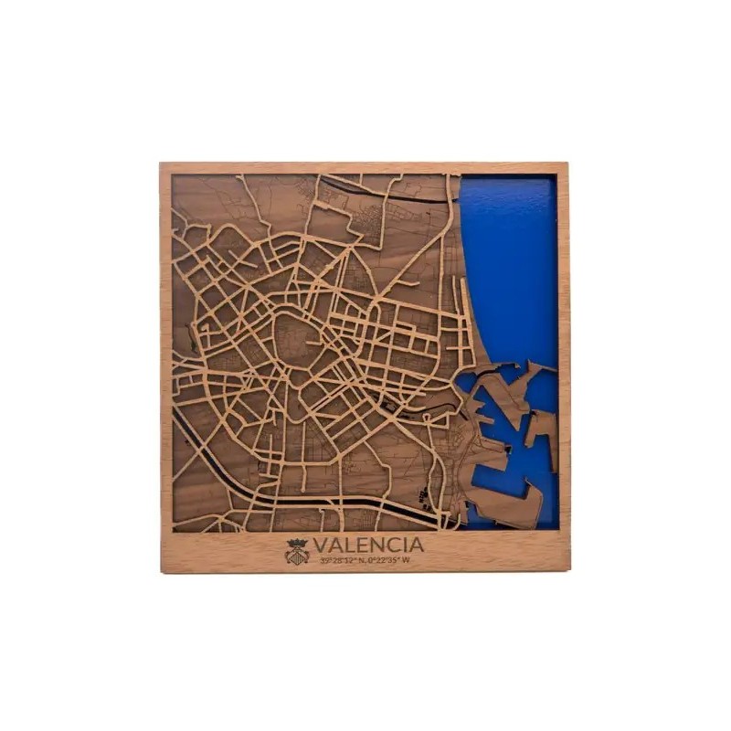 Mapa de Madera Valencia 30×30 cm | Decoración Artesanal