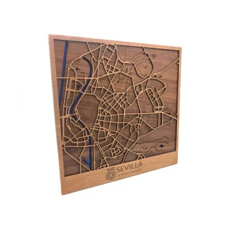 Mapa de madera de Sevilla | Decoración artesanal y moderna