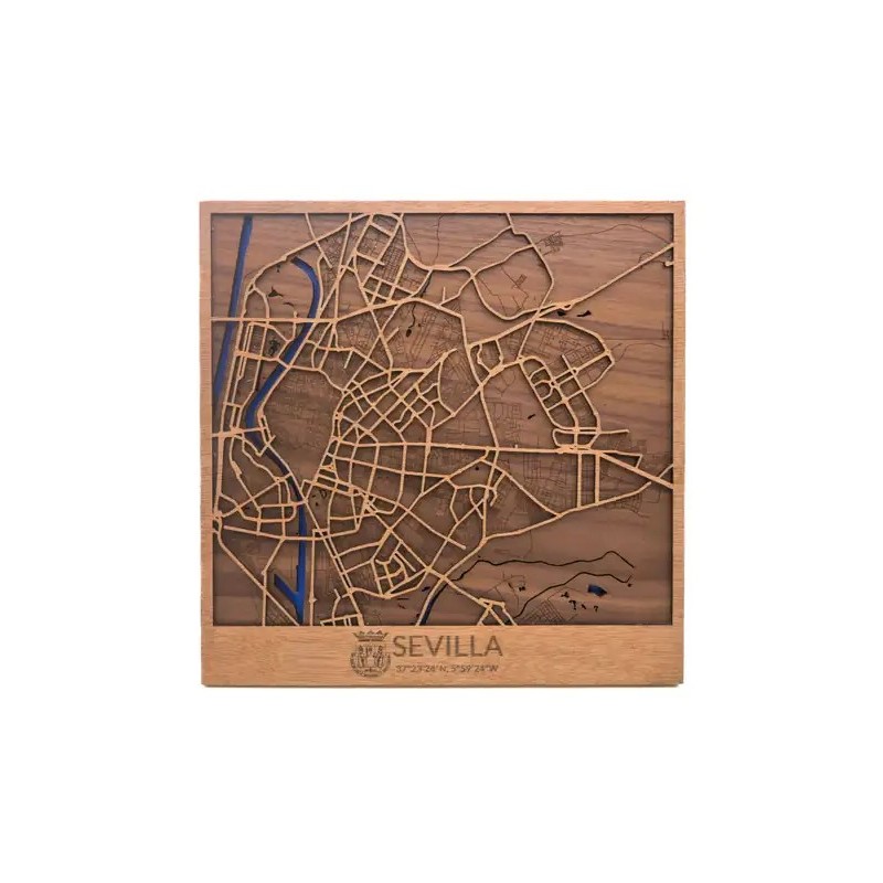 Mapa de madera de Sevilla | Decoración artesanal y moderna
