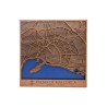Mapa de madera de Palma de Mallorca grabado con calles y diseño decorativo