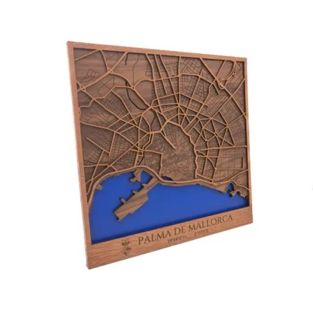 Mapa urbano de Palma de Mallorca en madera para decoración de pared