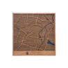 Mapa de Poznań en madera natural con diseño urbano en relieve