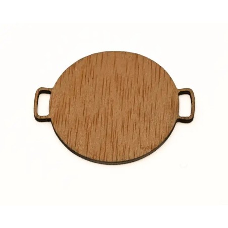 Parte trasera de salvamanteles de madera con forma de paellera