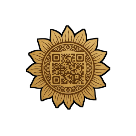 QR decorativo grabado en madera – Diseño girasol