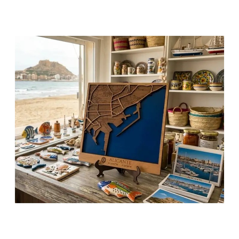 Mapa de madera, Alicante con soporte
