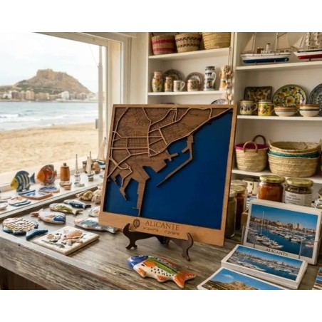 Mapa de madera, Alicante con soporte