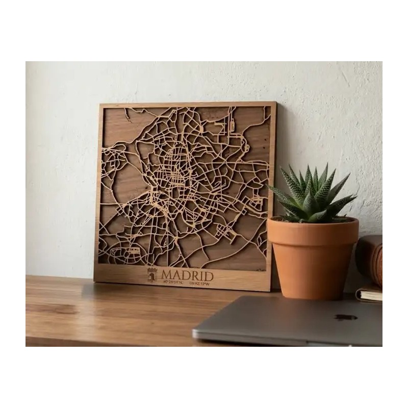 mapa de madera rustica de madrid