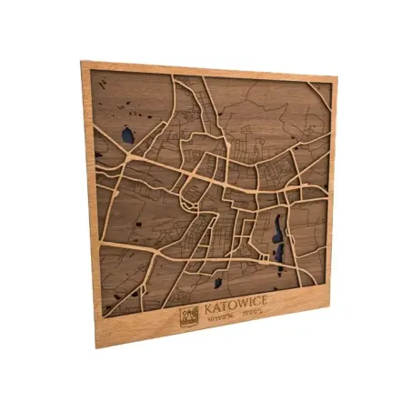 Plano decorativo de Katowice en madera con estilo industrial