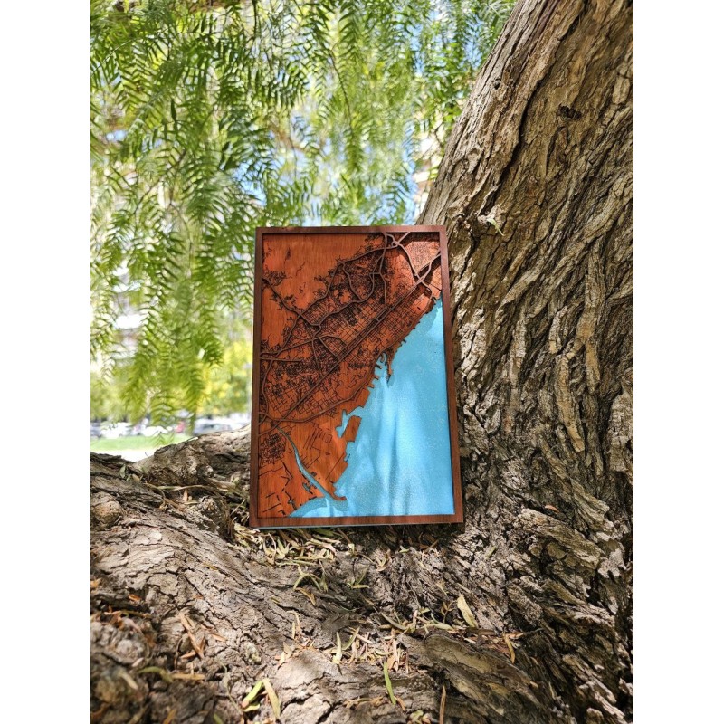 Mapa de madera de Barcelona | Decoración artesanal única