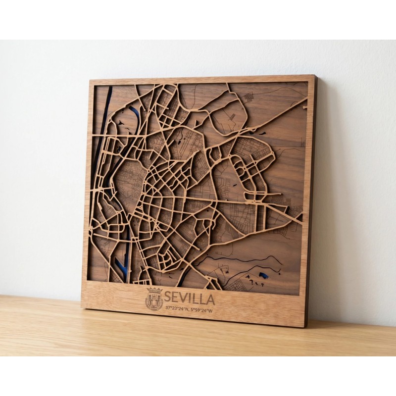 Mapa de madera de Sevilla | Decoración artesanal y moderna