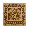 “Placa de madera con diseño cuadrado floral y código QR”