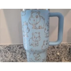 Vaso Térmico Hipopótamos Kawaii Azul | Con Asa y Pajita