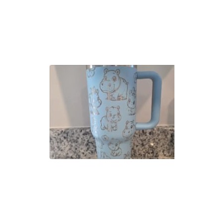 Vaso Térmico Hipopótamos Kawaii Azul | Con Asa y Pajita